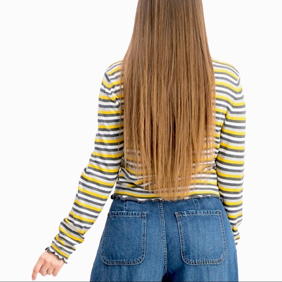 Ultra Flirt size medium grey yellow & white striped crop top ruffle hems EUC - Picture 3 of 14